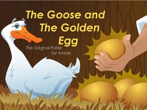 The Goose With the Golden Eggs a short story by Aesop to learn English for young children with flashcards and podcast