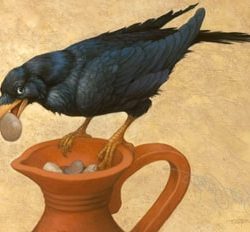 The Crow and the Pitcher from Aesop's Fables to learn English with podcast and new words at LELB Society for young learners and beginners