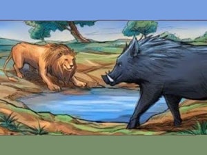 The Lion and the Boar English Fairy tale from Aesop's Fables for English learners