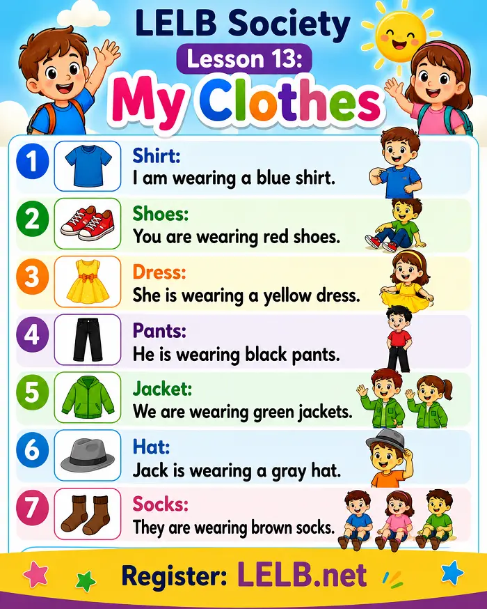 English for Kids – Lesson 13: My Clothes with Video