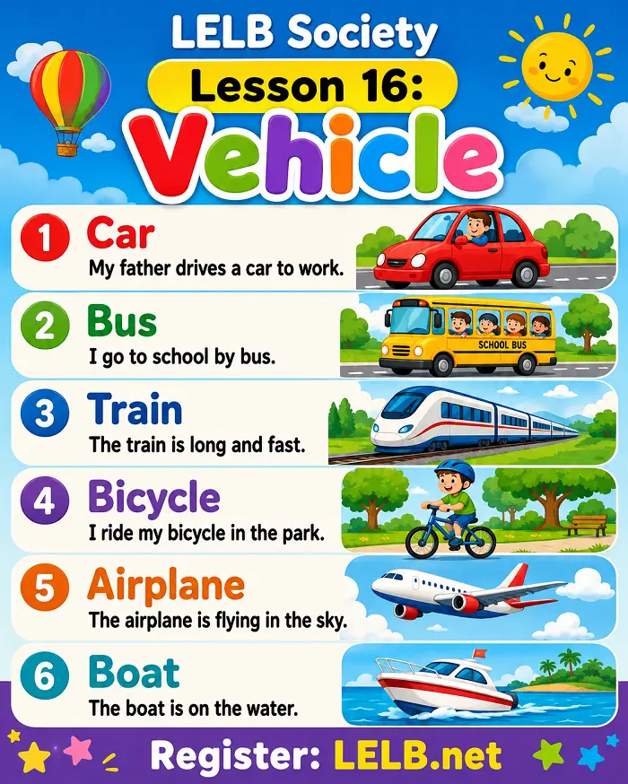 English for Kids - Lesson 16: Vehicles with Video
