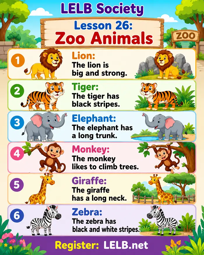 English for Kids - Lesson 26: Zoo Animals with Video