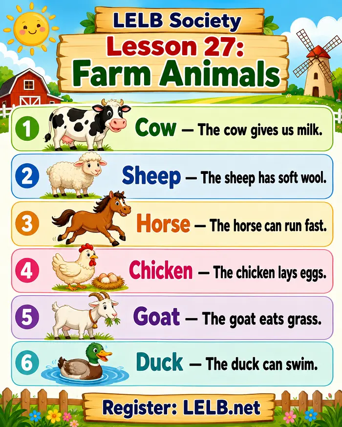 English for Kids - Lesson 27: Farm Animals with Video & Vocabulary