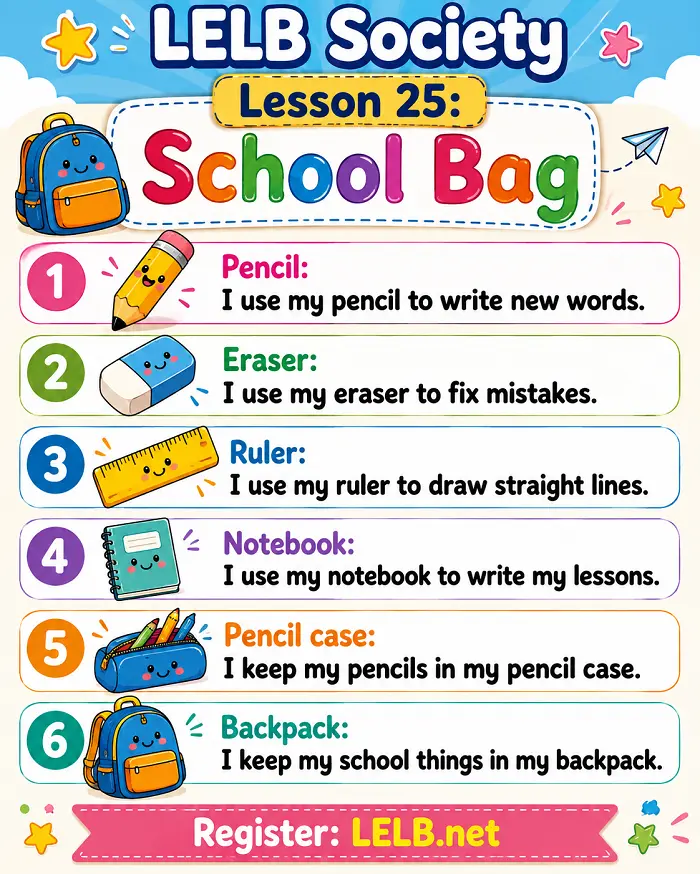 English for Kids - Lesson 25: School Bag with Video